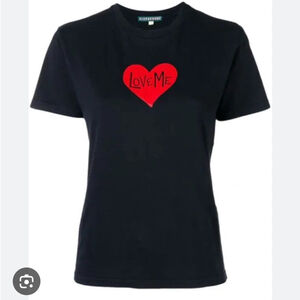 ALEXA CHUNG BLACK LOVE ME T-SHIRT Black Shirt with Red Heart Graphic